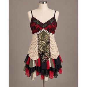 Y2K Era Celle Mini Dress Embroidered Lace Ruffle Whimsigoth Boho Size L